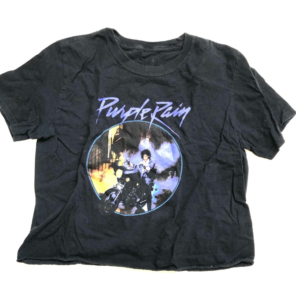 The Prince Estate Black cropped T-Shirt Purple Rain Size M